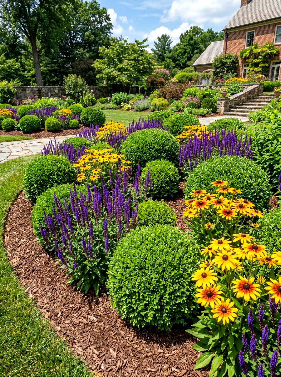 Boxwood perennial bed - 30 boxwood front yard ideas