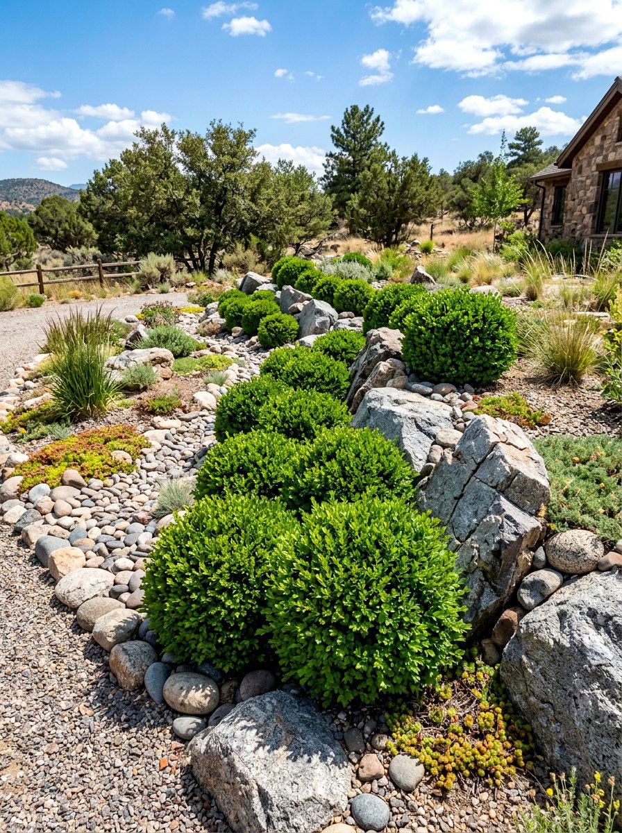 Boxwood rock border - 30 boxwood front yard ideas
