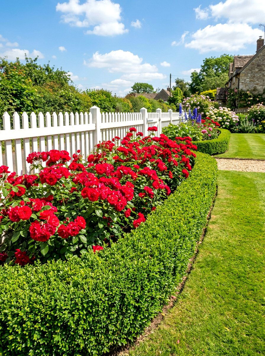 Boxwood rose border - 30 boxwood front yard ideas