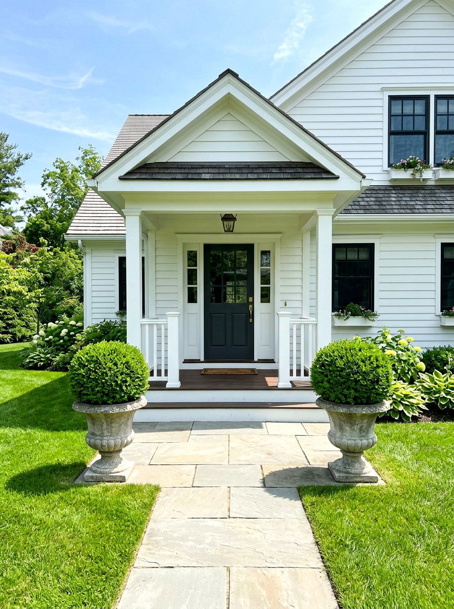 Boxwood shrubs for front entry - 30 colonial front porch ideas