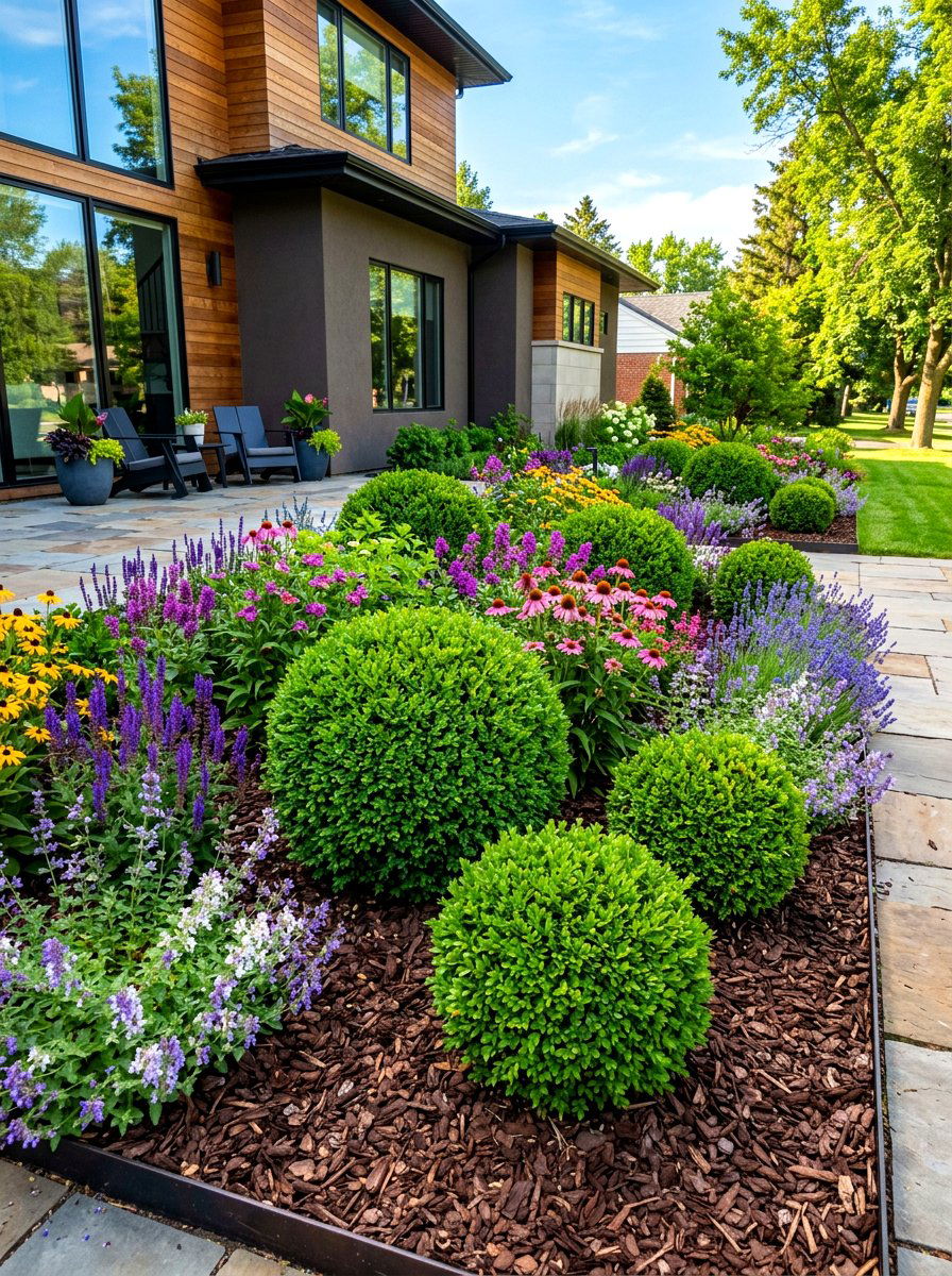Boxwood topiary ball - 30 boxwood front yard ideas
