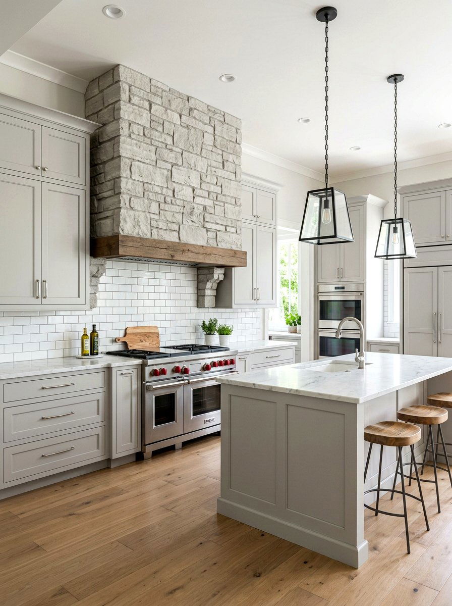 Boxy stone range hood - 30 stone hood kitchen ideas