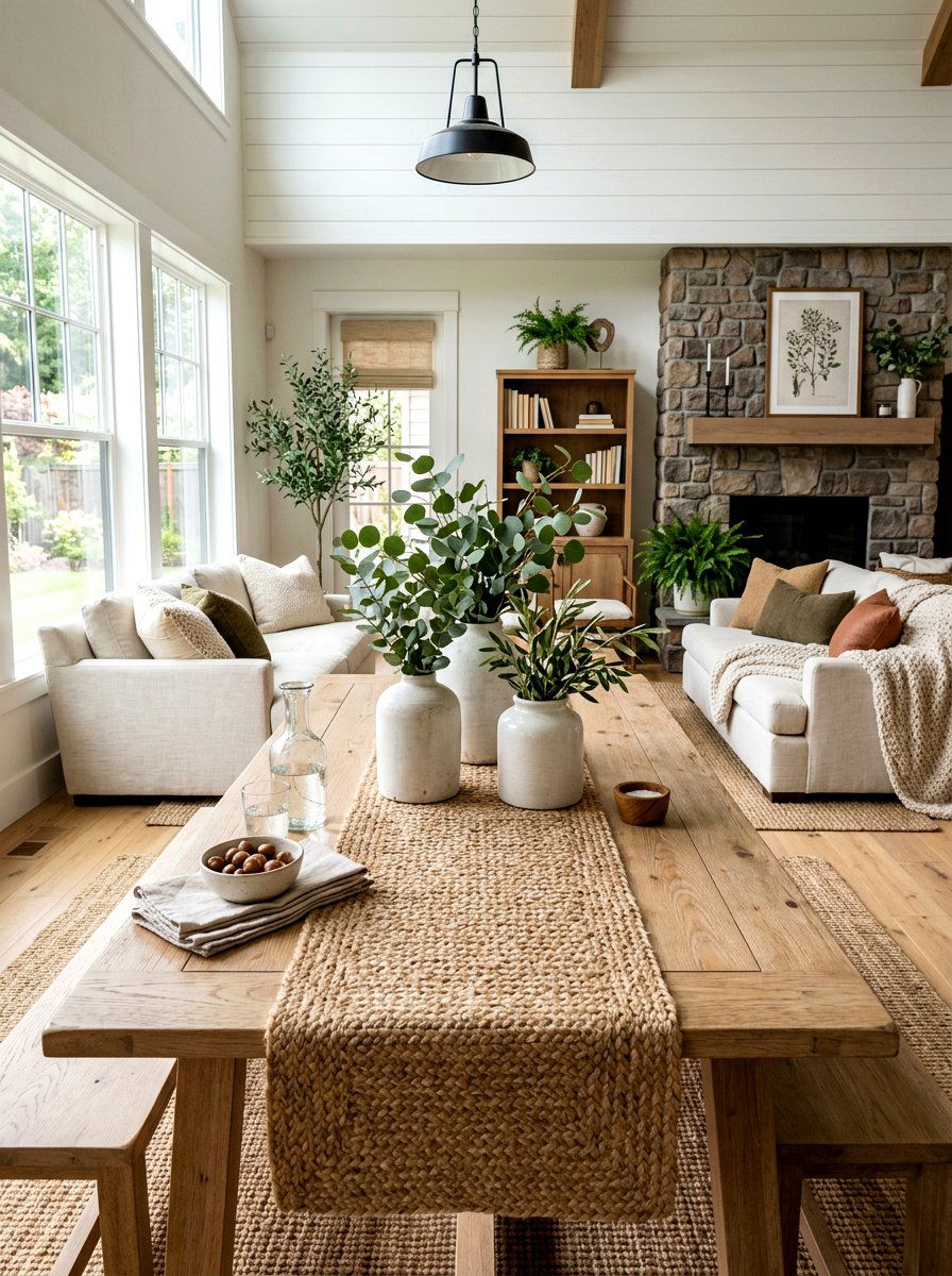 Braided Jute Runner Style - 30 farmhouse table decor ideas