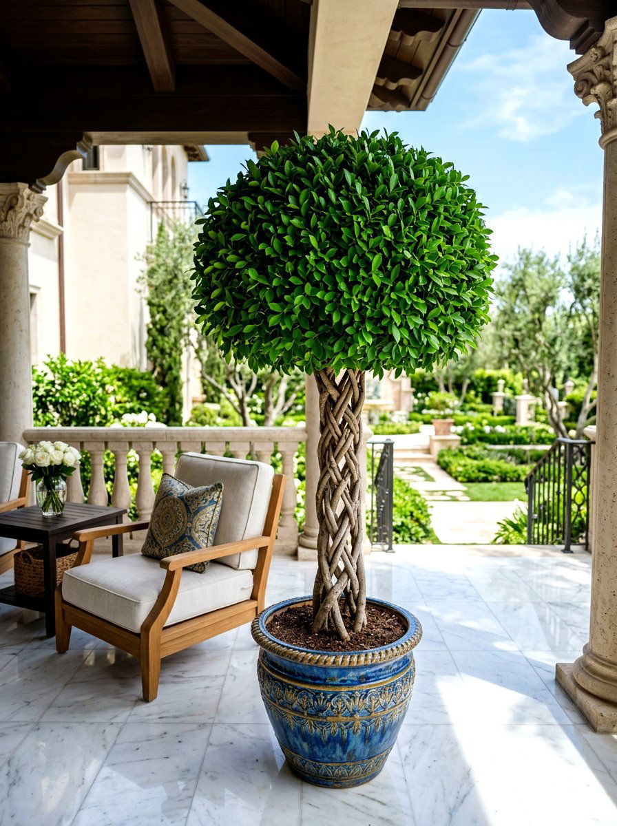 Braided Stem Topiary - 30 topiary porch ideas