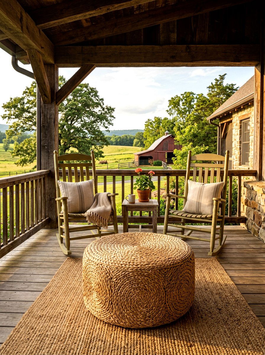 Braided Straw Patio Ottoman - 30 outdoor pouf ideas