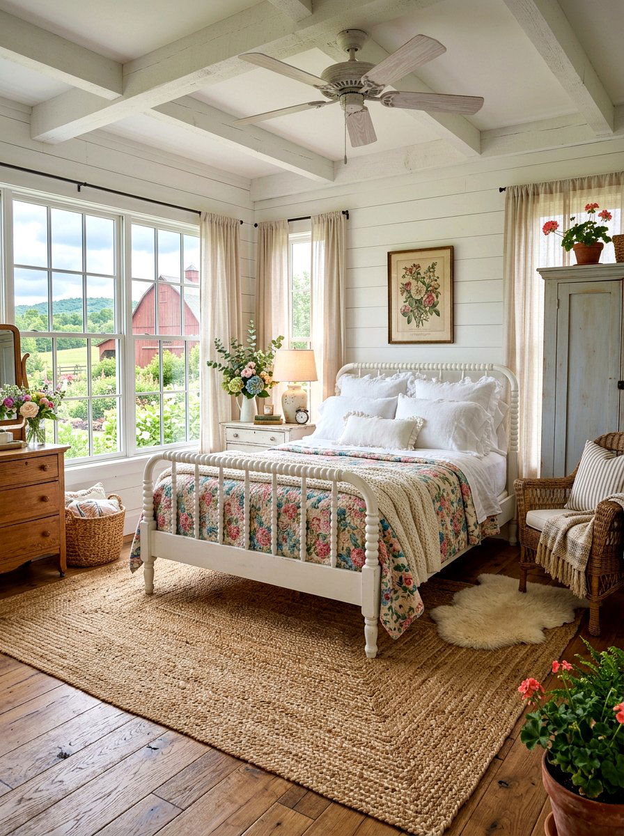 Braided jute rug - 30 tactile bedroom decor ideas