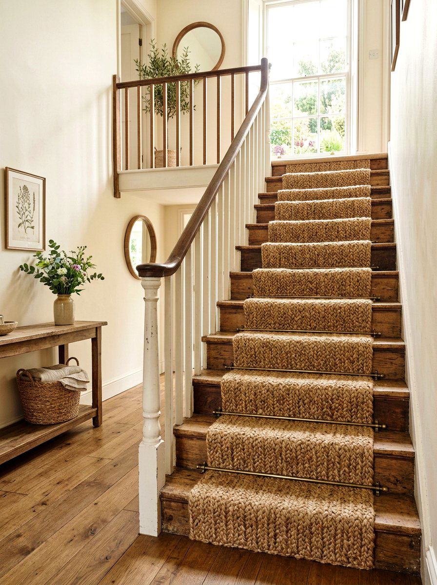 Braided jute stair runner - 30 staircase runner ideas