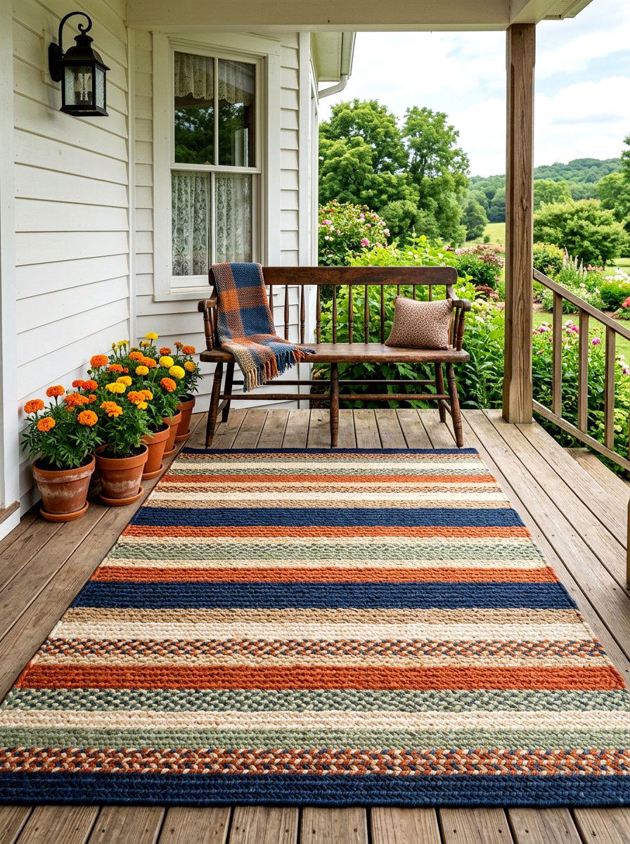 Braided striped porch rug - 30 striped outdoor rug ideas