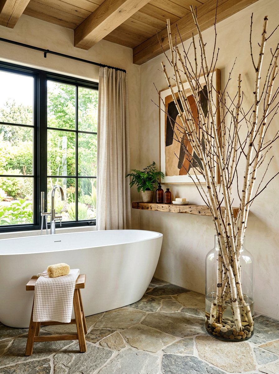 Branch Decor Accents - 30 rustic spa bathroom ideas