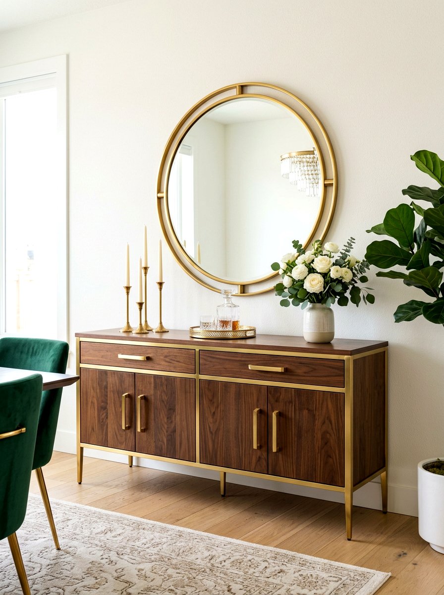 Brass Accent Buffet - 30 buffet table decor ideas