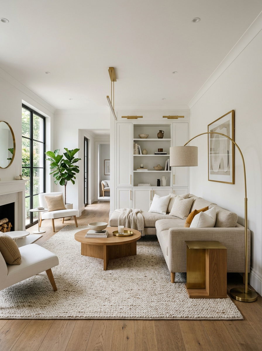 Brass Accent Living Room - 30 organic modern living space ideas