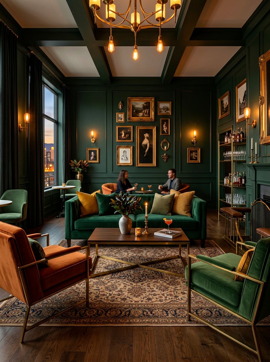 Brass Accent Moody Lounge - 30 moody lounge room ideas
