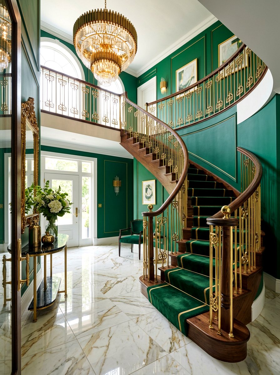 Brass Accent Stair Railing - 30 banister makeover ideas