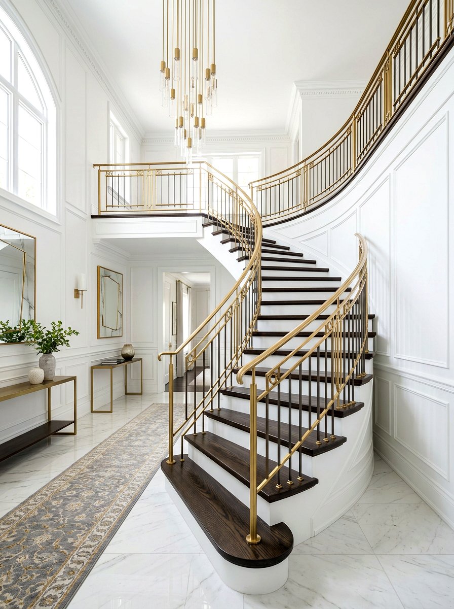 Brass Accent Staircase Railing - 30 elegant foyer staircase ideas