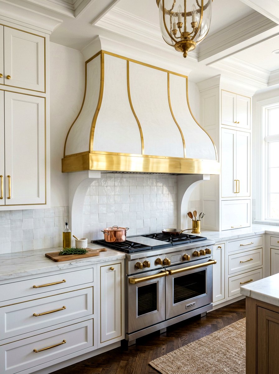 Brass Accented Plaster Hood - 30 plaster range hood ideas