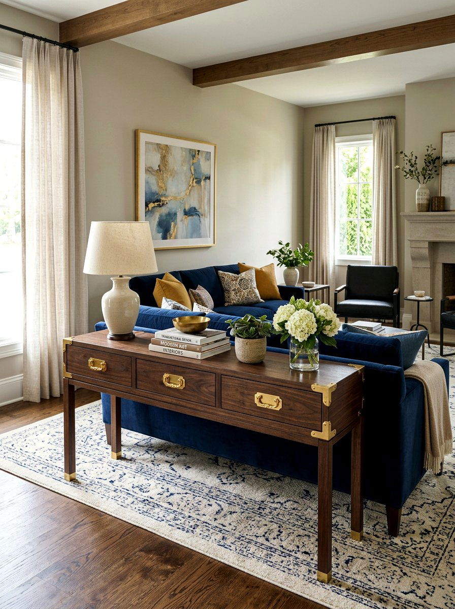 Brass Accented Sofa Table - 30 sofa table ideas
