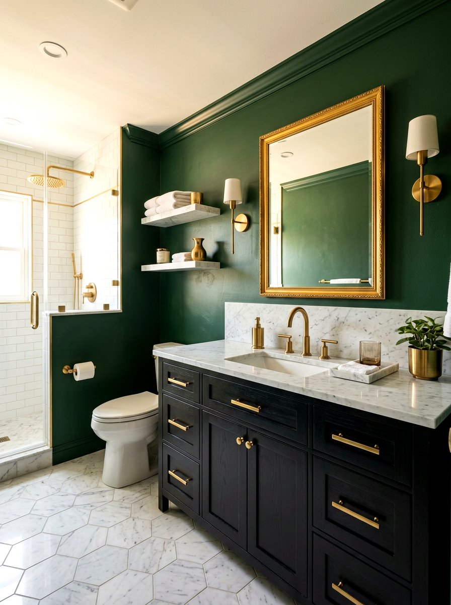 Brass Accents Bathroom - 30 moody bathroom ideas