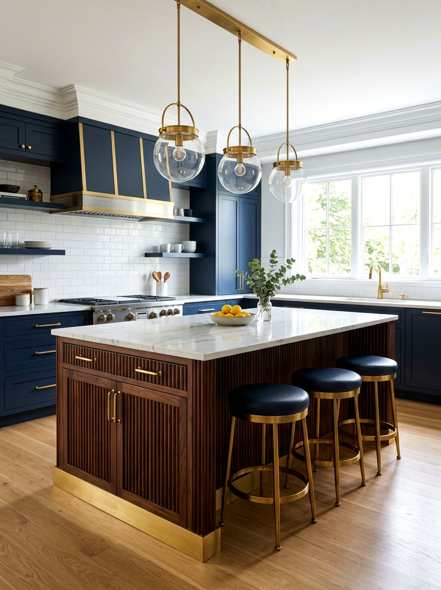 Brass Accents Fluted Kitchen Island - 30 reeded wood kitchen island ideas