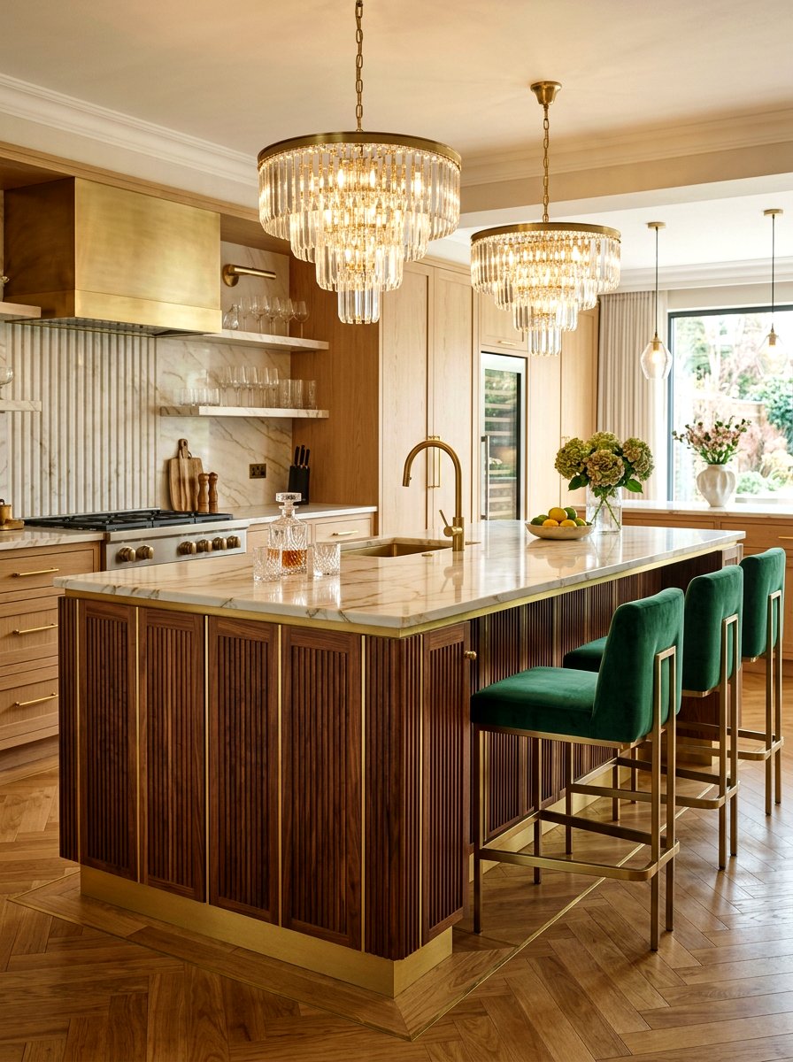 Brass Accents Reeded Kitchen Island - 30 reeded kitchen island ideas
