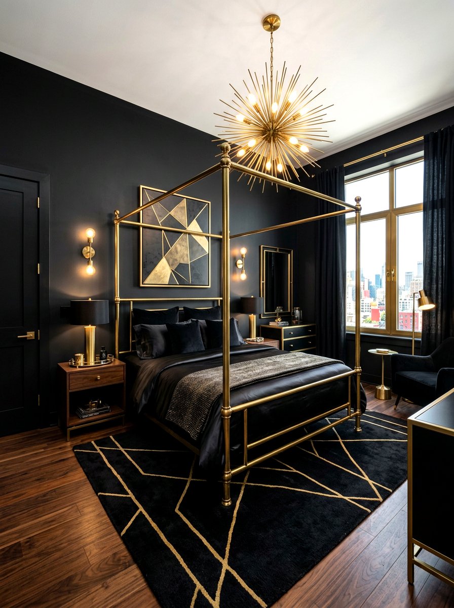Brass And Black Bedroom - 30 moody hotel bedroom ideas