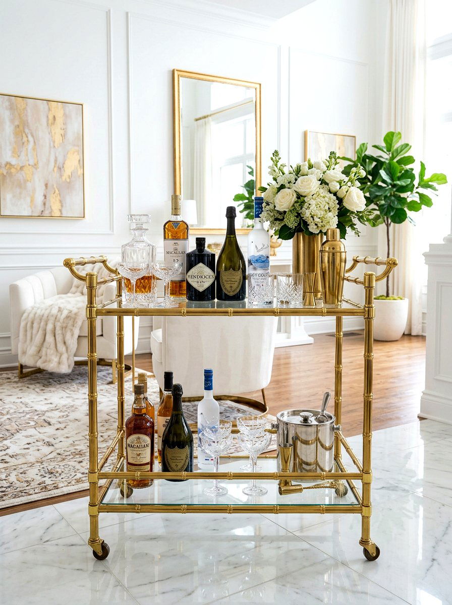 Brass And Gold Bar Cart - 30 cocktail corner ideas