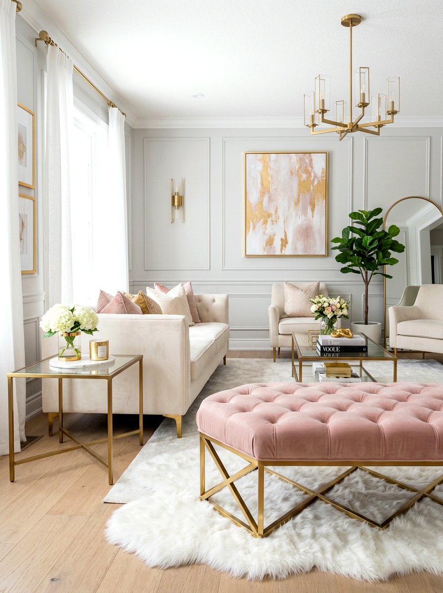 Brass Base Velvet Ottoman - 30 ottoman coffee table ideas