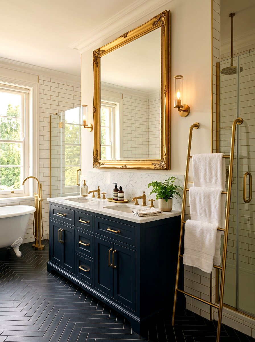 Brass Bathroom Accents - 30 Hamptons bathroom ideas
