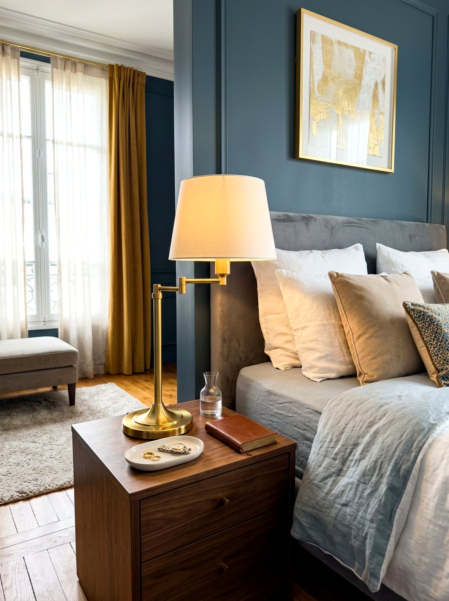 Brass Bedside Lamp - 30 Parisian bedroom ideas