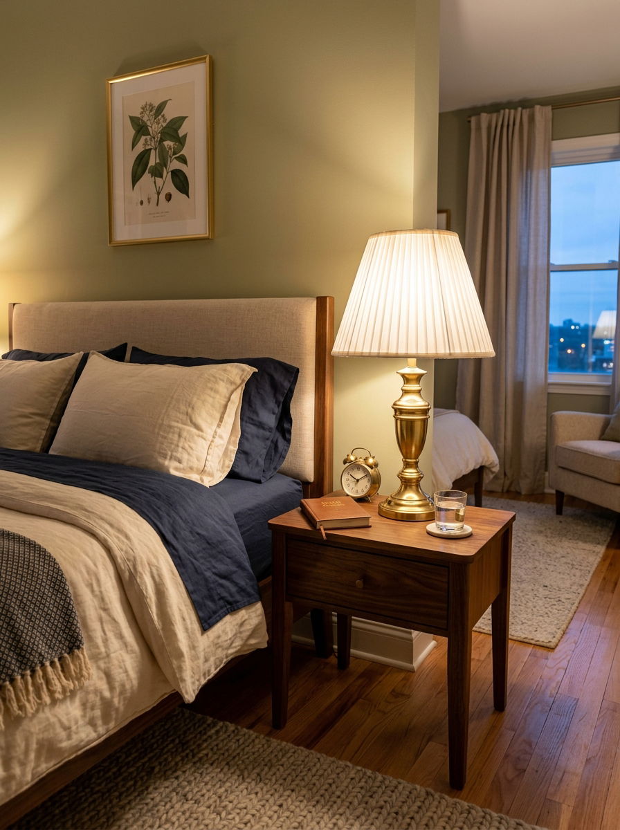 Brass Bedside Lamp - 30 soft vintage bedroom ideas