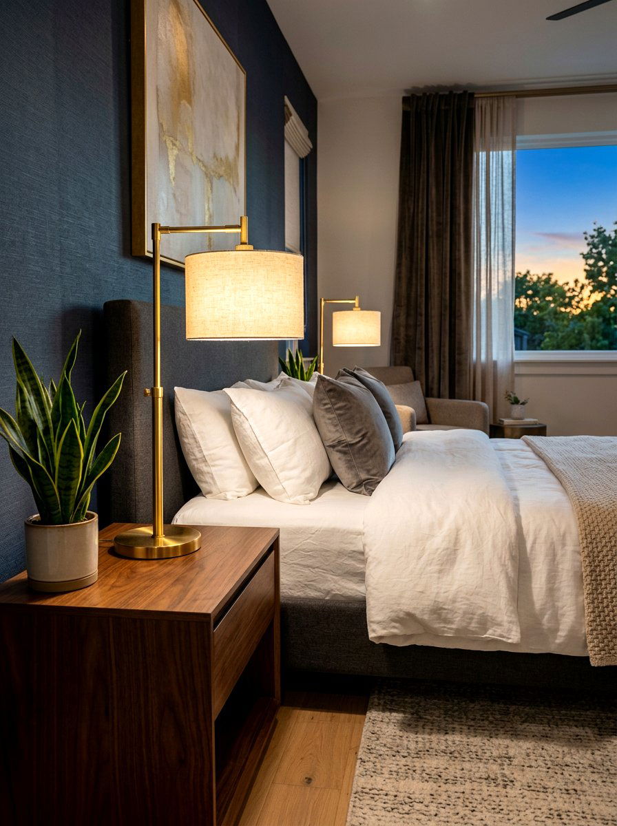 Brass Bedside Lamp - 30 spring bedroom glow up ideas