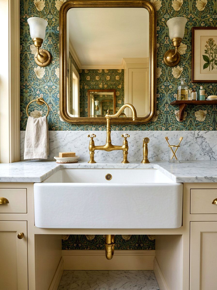 Brass Bridge Faucet - 30 granny chic bathroom ideas