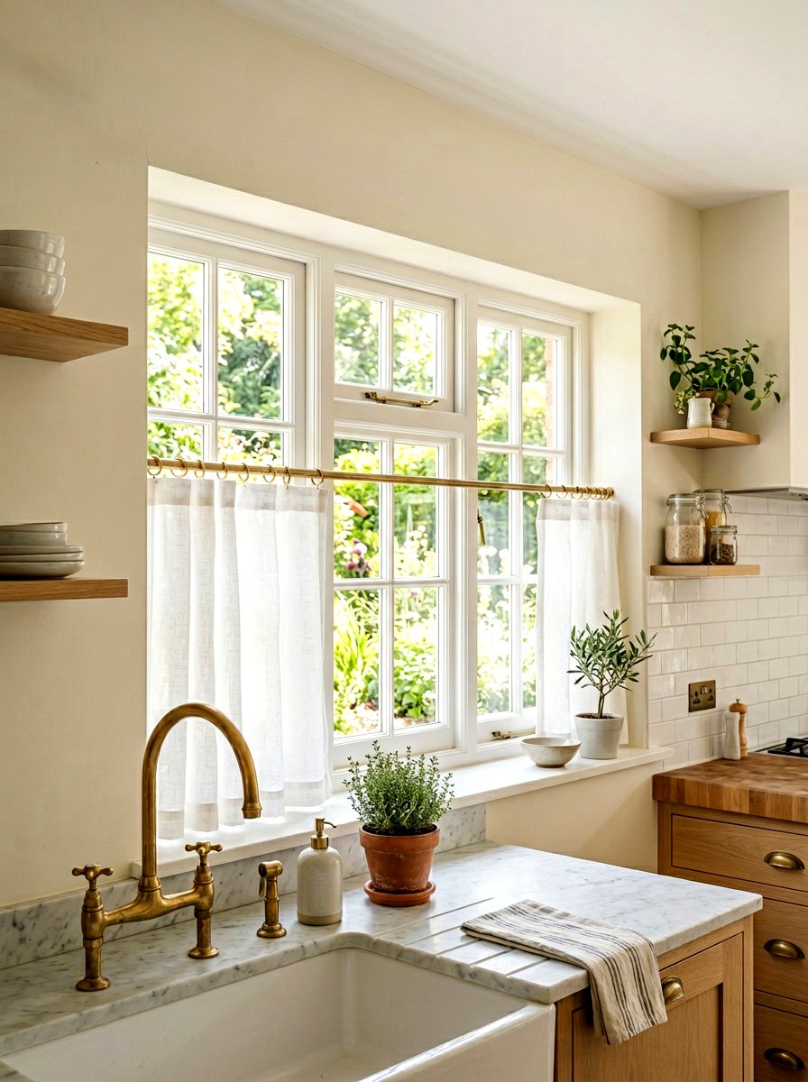 Brass Cafe Curtain Rods - 30 unlacquered brass kitchen ideas
