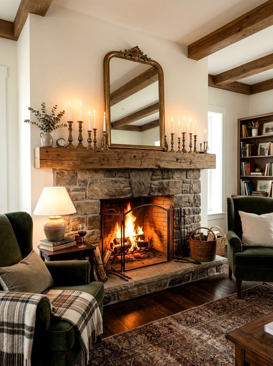 Brass Candlestick Mantel - 30 grandmillennial decor ideas