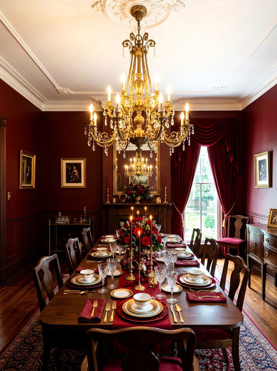 Brass Chandelier Oxblood Room - 30 oxblood fall dining room ideas