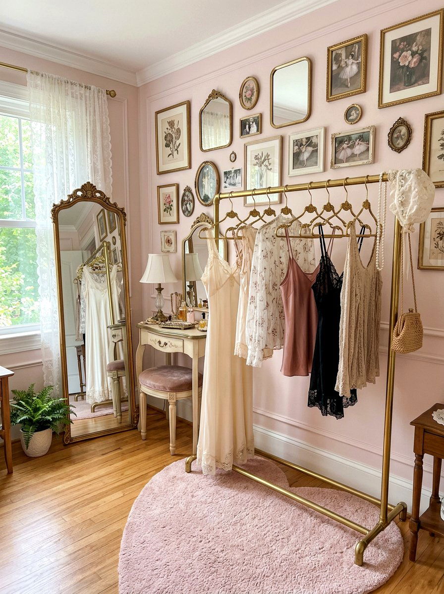 Brass Clothing Rack - 30 coquette room decor ideas
