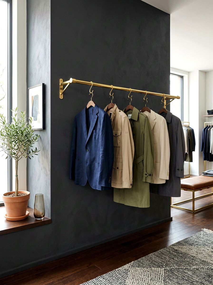 Brass Coat Rail - 30 mini mudroom apartment ideas