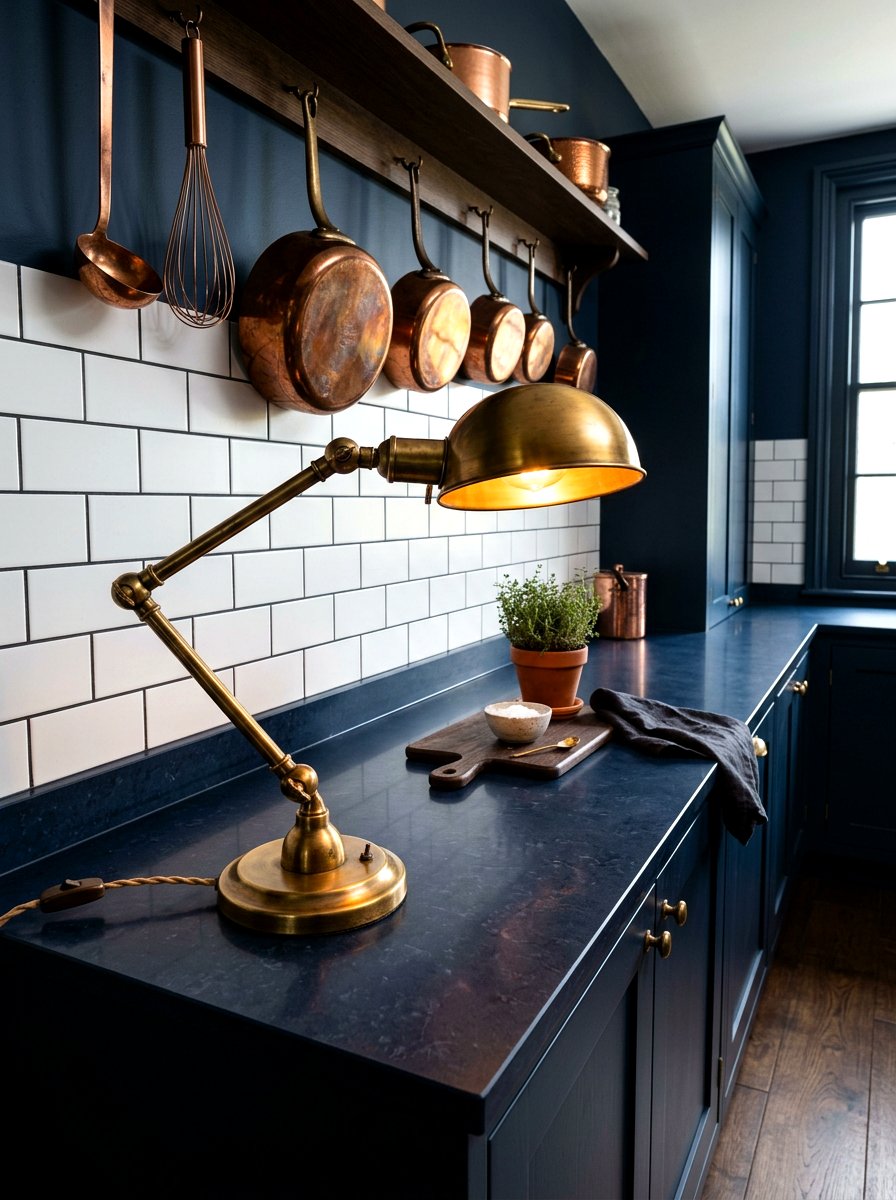 Brass Countertop Lamp - 30 moody lamp lit kitchen ideas