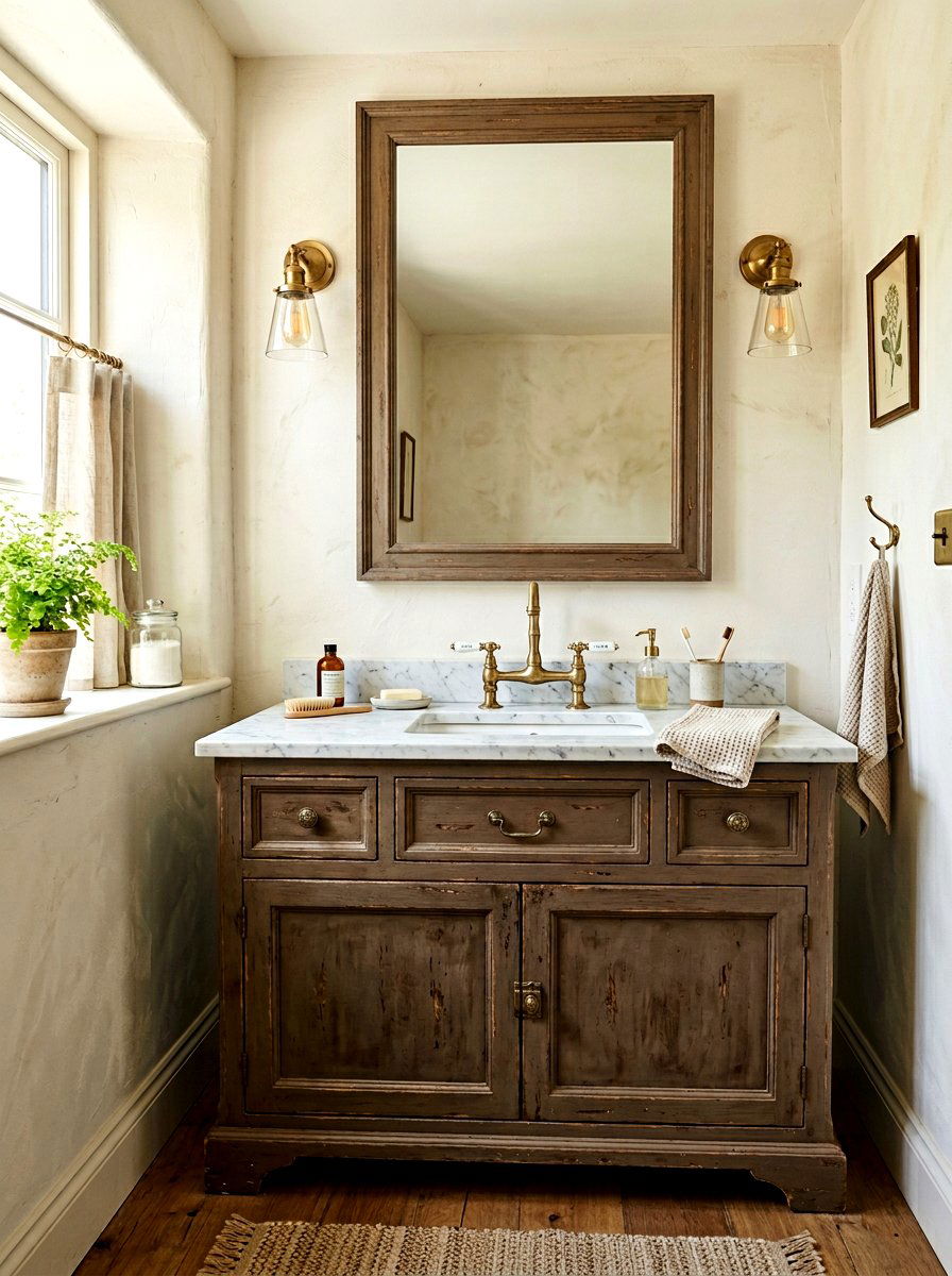Brass Cross Handle Sink Faucet - 30 French country bathroom ideas