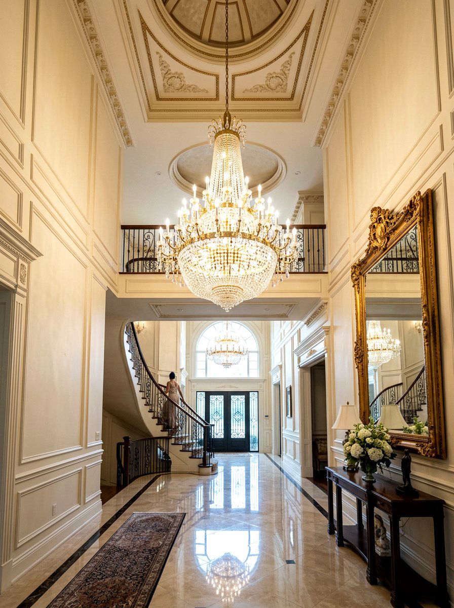 Brass Crystal Chandelier - 30 old money foyer ideas