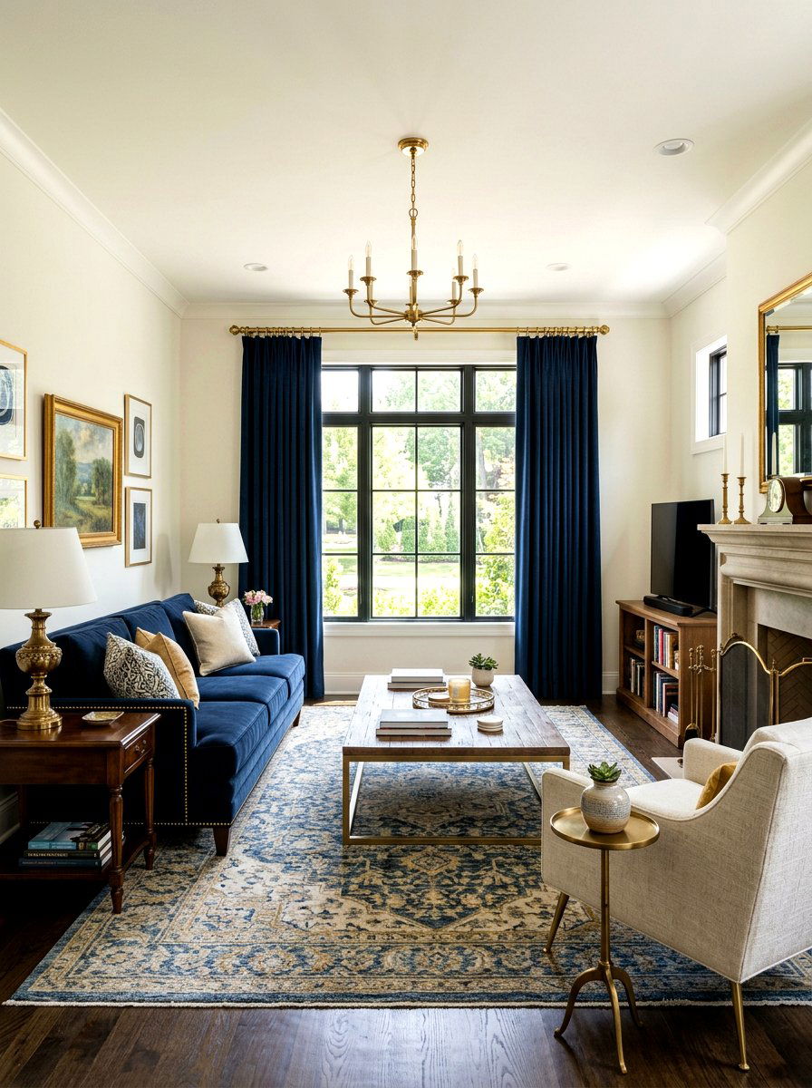 Brass Curtain Rod Living Room - 30 tailored drapery living room ideas