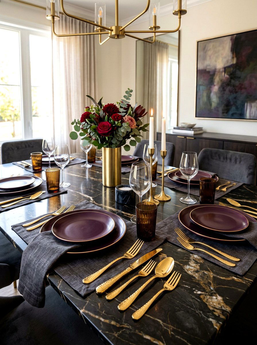 Brass Cutlery Set - 30 moody berry tablescape ideas
