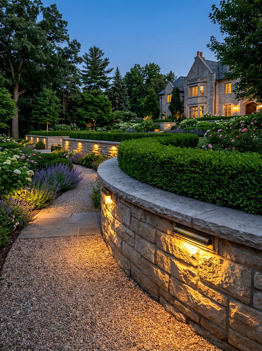 Brass Finish Hardscape Light - 30 retaining wall lighting ideas