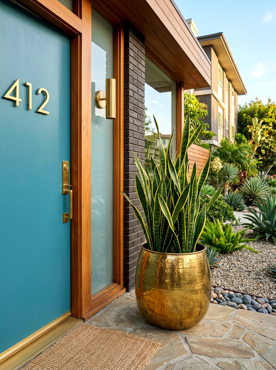 Brass Finish Planter - 30 tall front door planter ideas
