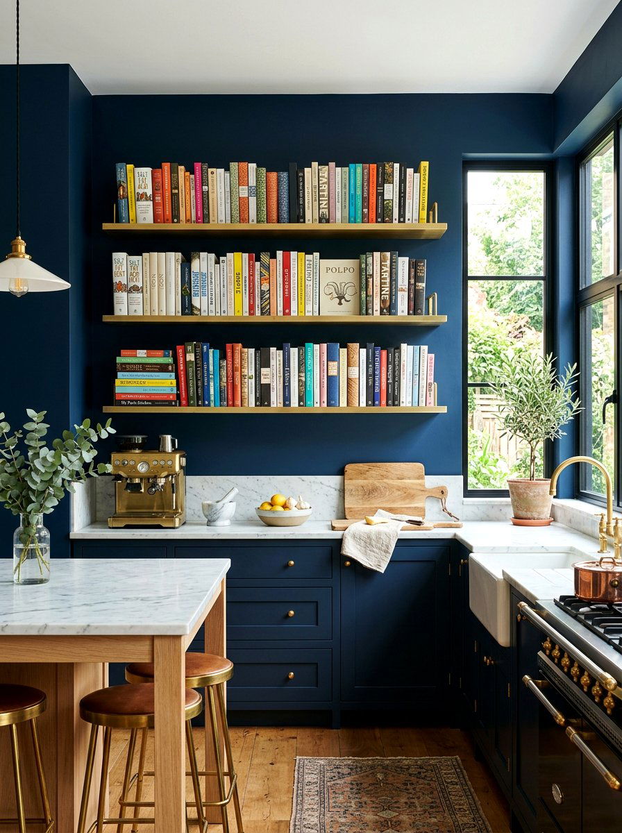 Brass Floating Shelf - 30 cookbook kitchen shelf ideas