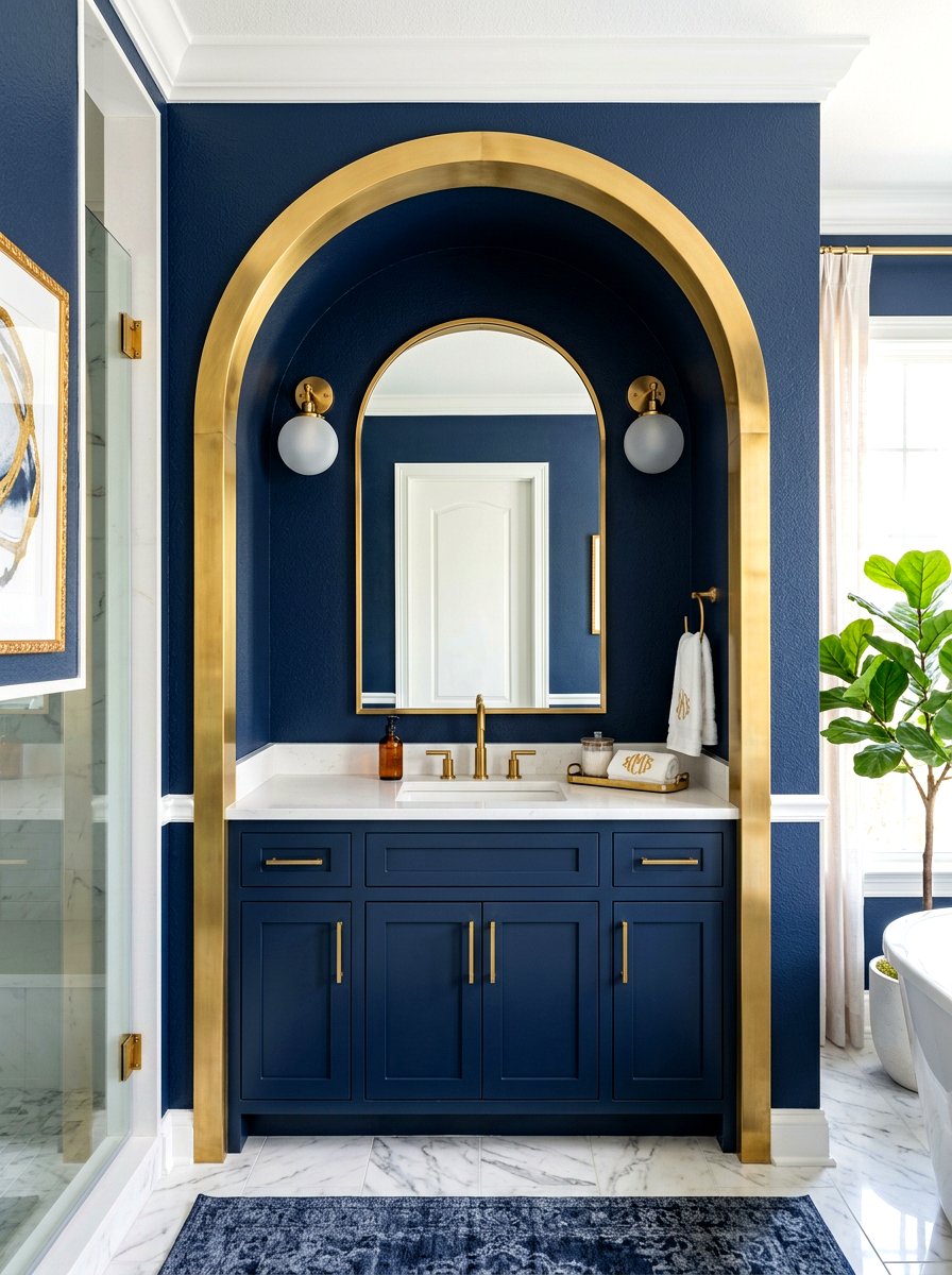 Brass Frame Arched Vanity - 30 arched vanity niche ideas