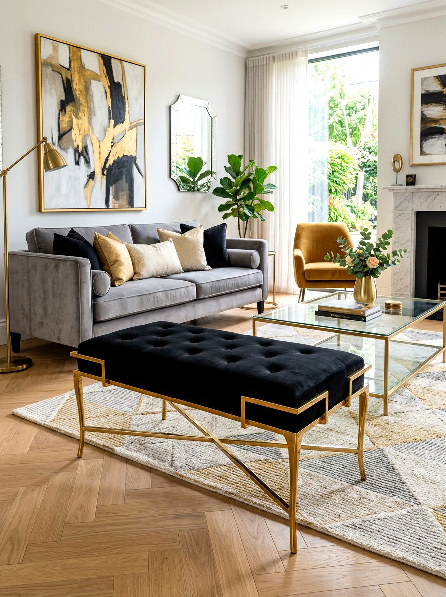 Brass Frame Modern Ottoman - 30 living room ottoman styling ideas