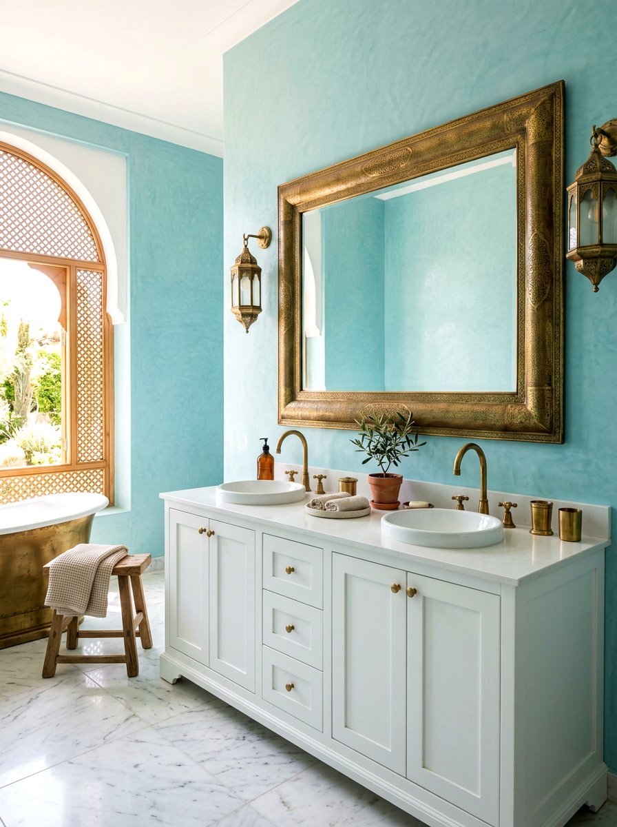 Brass Framed Mirror Bathroom - 30 Moroccan bathroom ideas