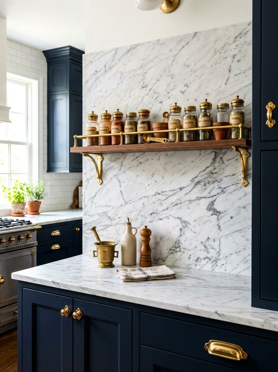 Brass Gallery Rail Shelf - 30 heritage kitchen shelf ideas