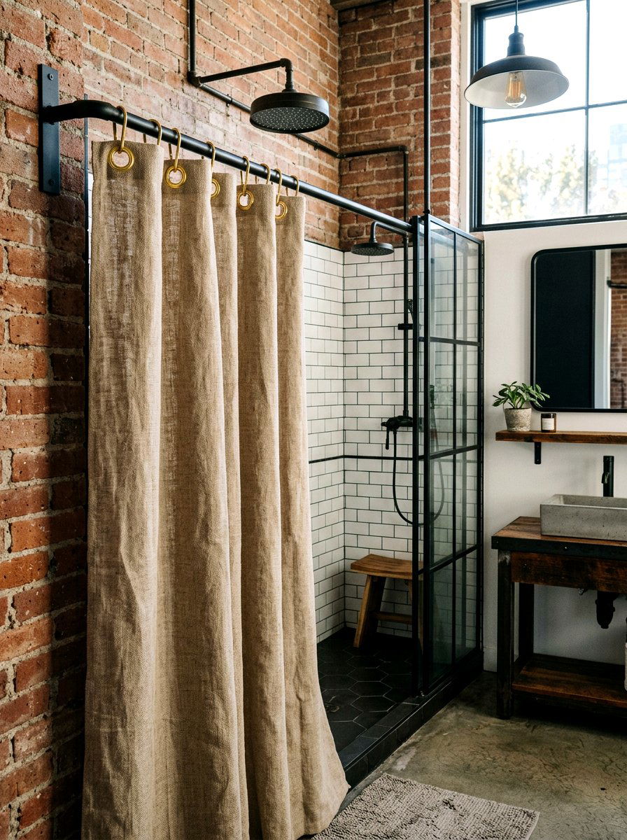 Brass Grommet Linen Shower Curtain - 30 linen shower curtain ideas