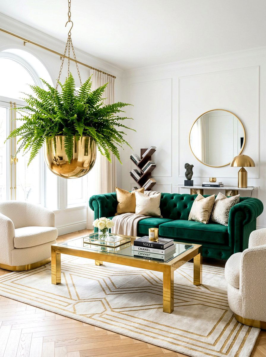 Brass Hanging Fern Planter - 30 hanging fern indoor ideas